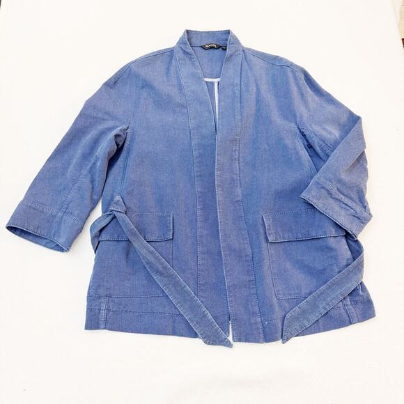 Massimo Duty Blue Blazer Belted Front Pockets Cotton Jacket Size M NWOT - Picture 1 of 7